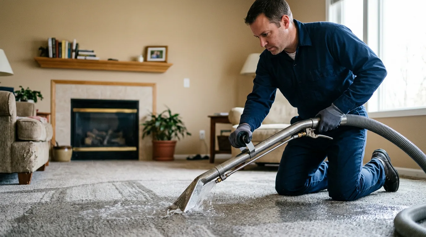 Water damage restoration technician working near Uxbridge, MA